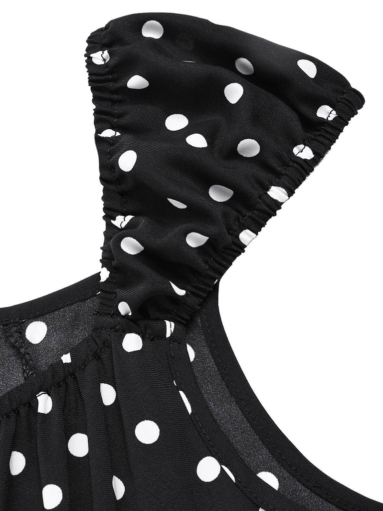 Robe à volants et col carré à pois noir années 1940