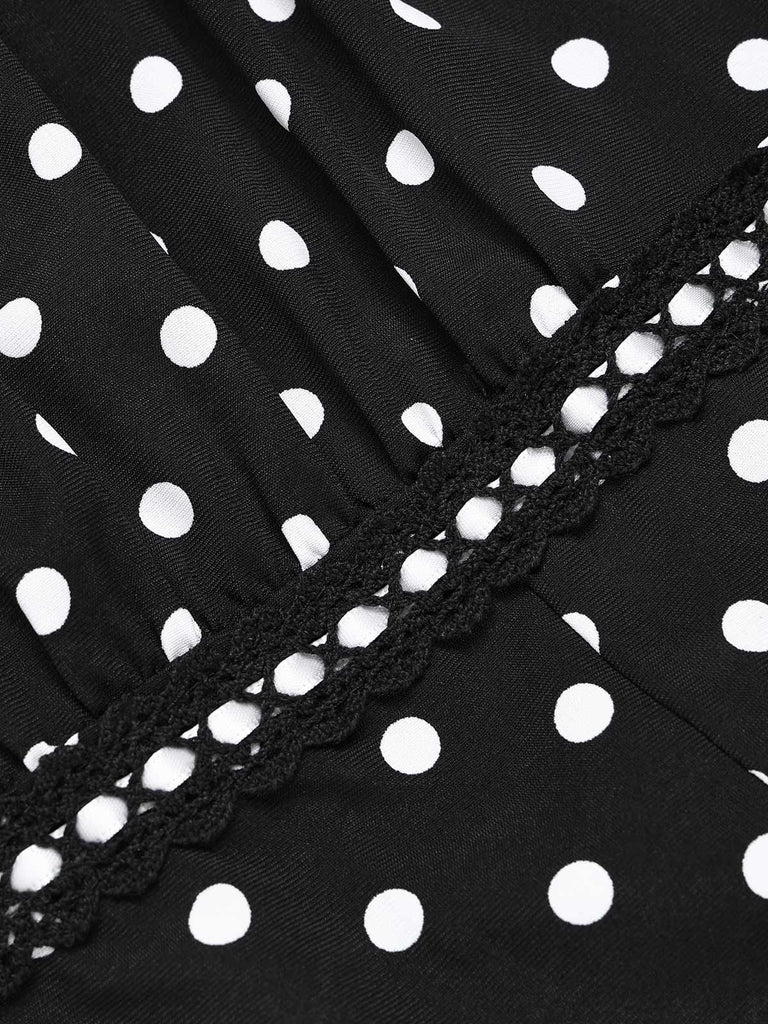 Robe à volants et col carré à pois noir années 1940