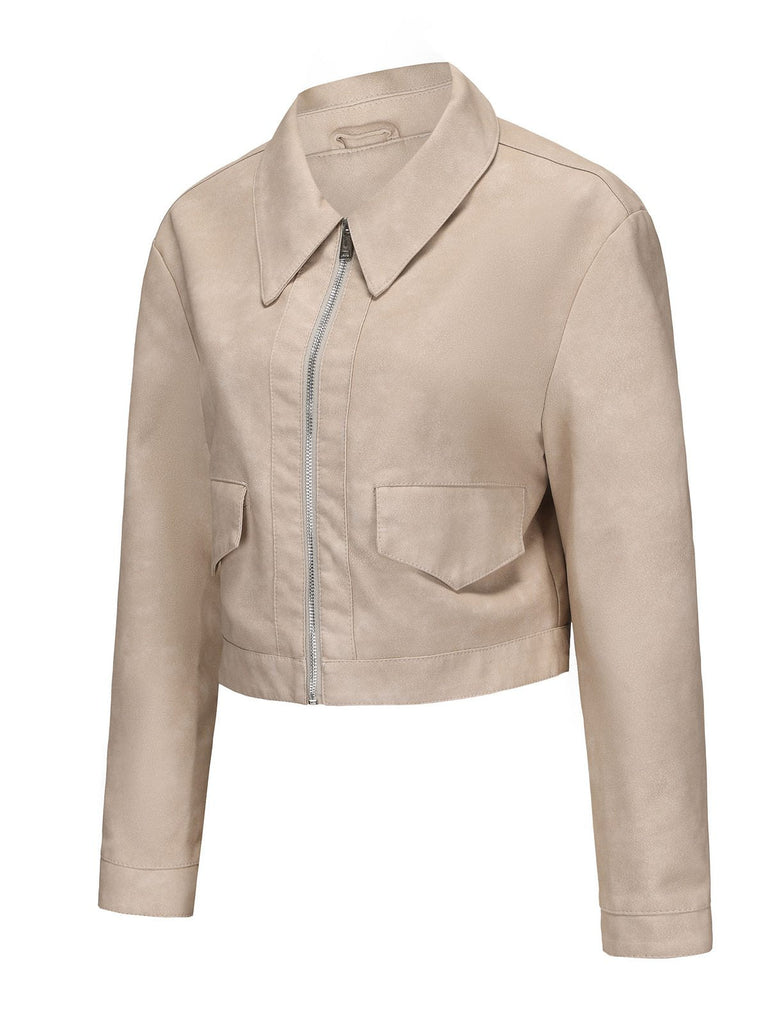 Veste en cuir à manches longues et revers années 1950