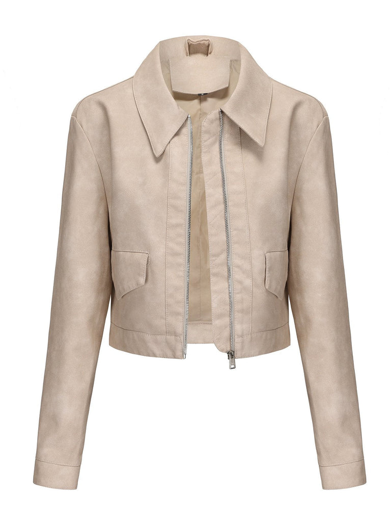 Veste en cuir à manches longues et revers années 1950