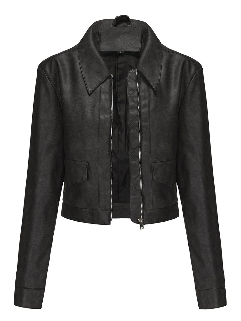 Veste en cuir à manches longues et revers années 1950