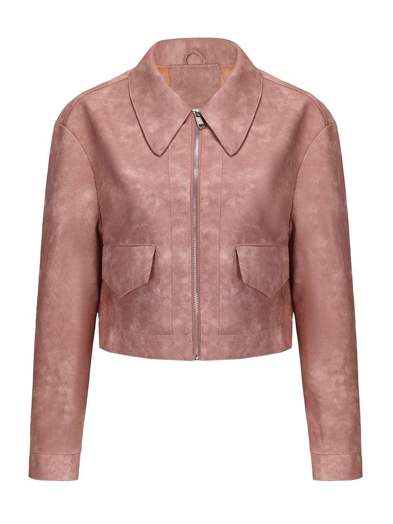 Veste en cuir à manches longues et revers années 1950