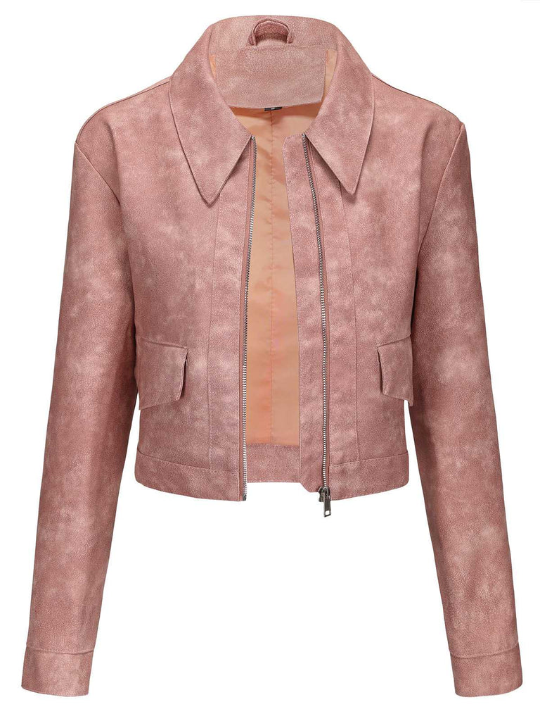 Veste en cuir à manches longues et revers années 1950