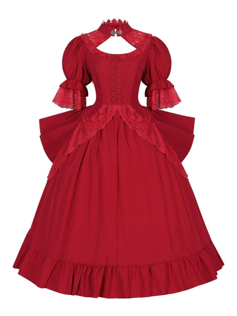 Robe patchwork en dentelle à col découpé palais années 1950