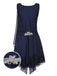 Robe bleue en dentelle patchwork et strass années 1920