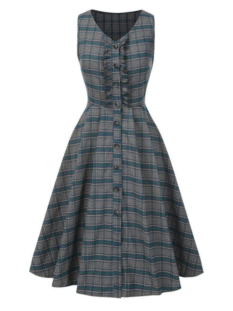 2PCS Robe gris à volants et chemisier en coton années 1950