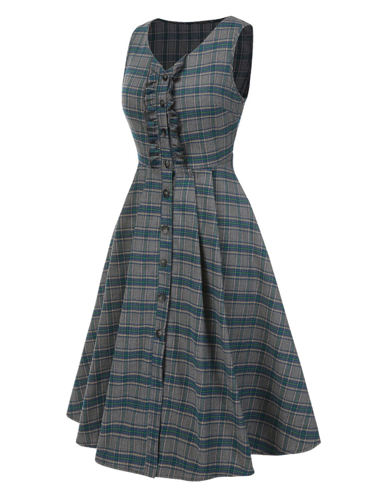 2PCS Robe gris à volants et chemisier en coton années 1950