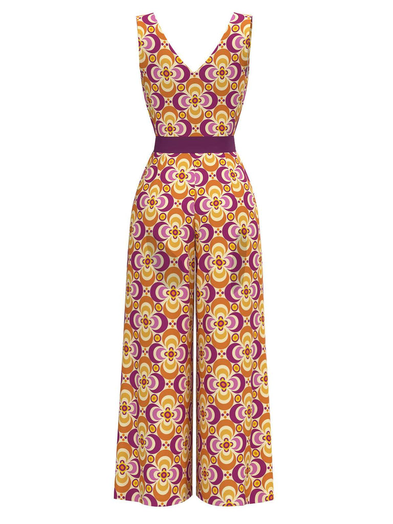 Combinaison orange fleur à col en V années 1960