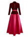 2PCS Veste en velours à col en V et jupe vin rouge années 1940