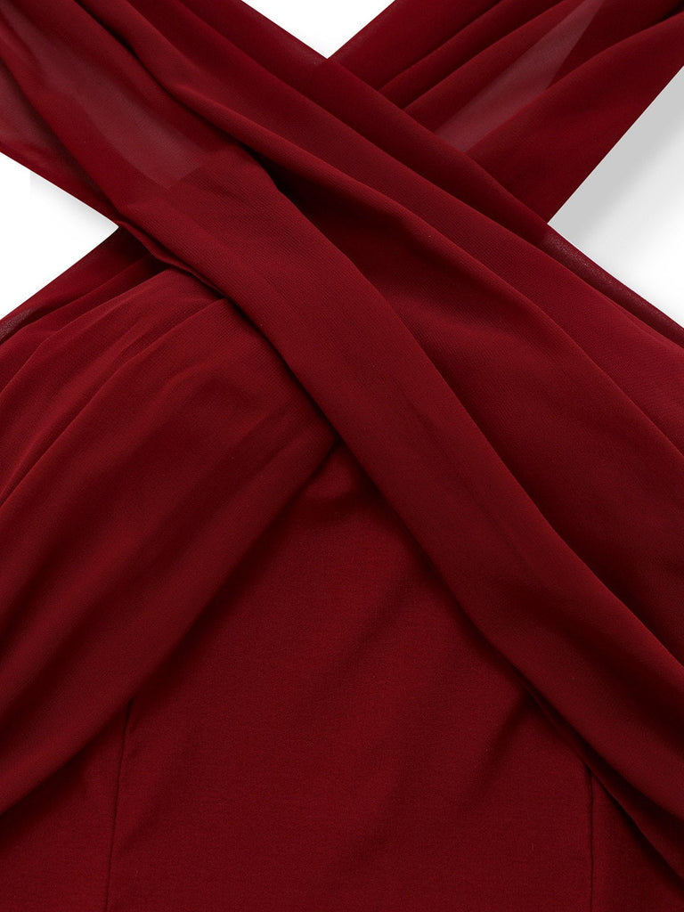 Robe convertible à col licou croisée en mousseline de soie années 1930