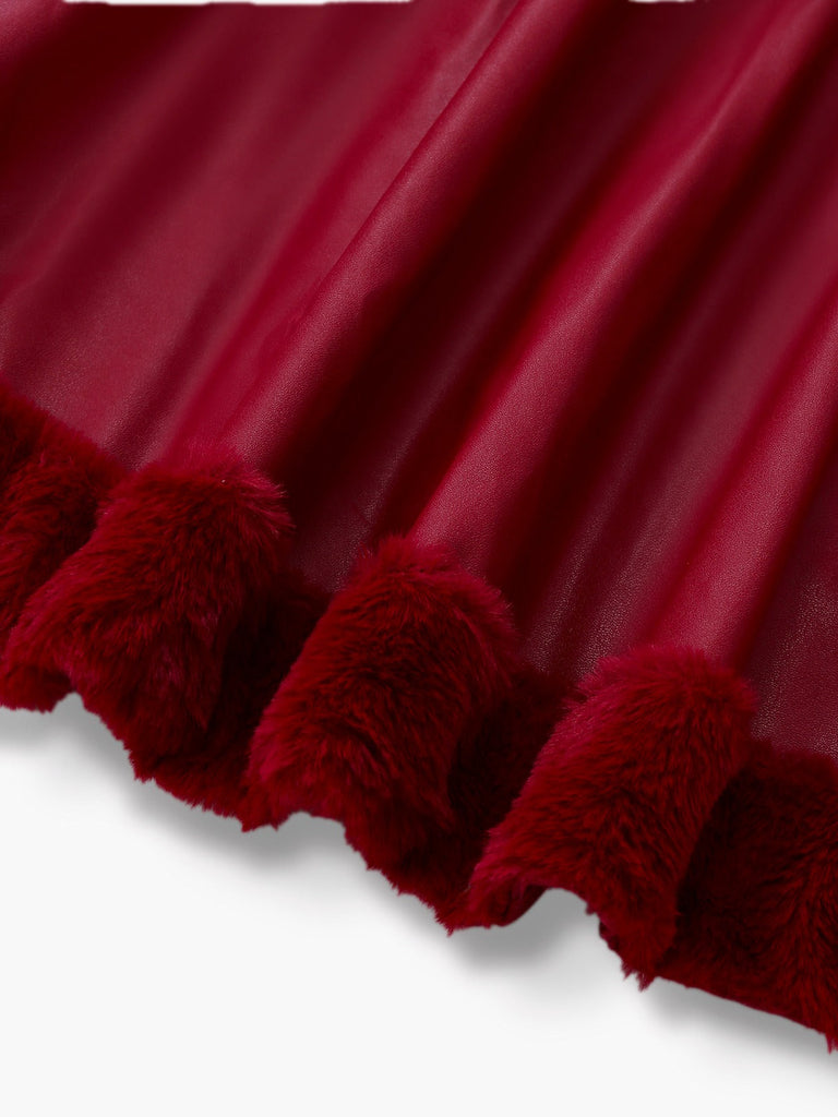 Manteau à capuche et col en fourrure en cuir des années 1950