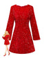 Robe à paillettes rouge manches longues col rond avec nœud des années 1960