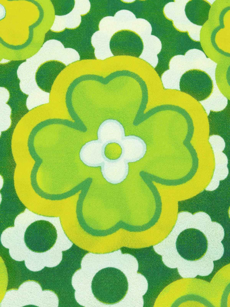 2PCS hauts fleuris à col noué et jupe unie boutonnée vert des années 1960