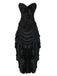 2PCS Corset Dentelle Hors Épaule et Jupe Plissée Ourlet Haut et Bas Steampunk Gothique