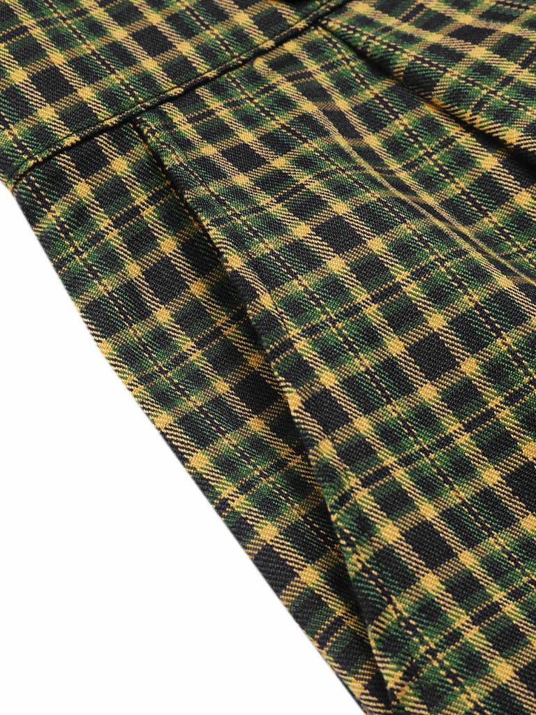 Pantalon salopette boutonné à carreaux Glen vert des années 40