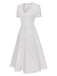 Robe blanche en patchwork de dentelle col V années 1940