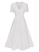Robe blanche en patchwork de dentelle col V années 1940