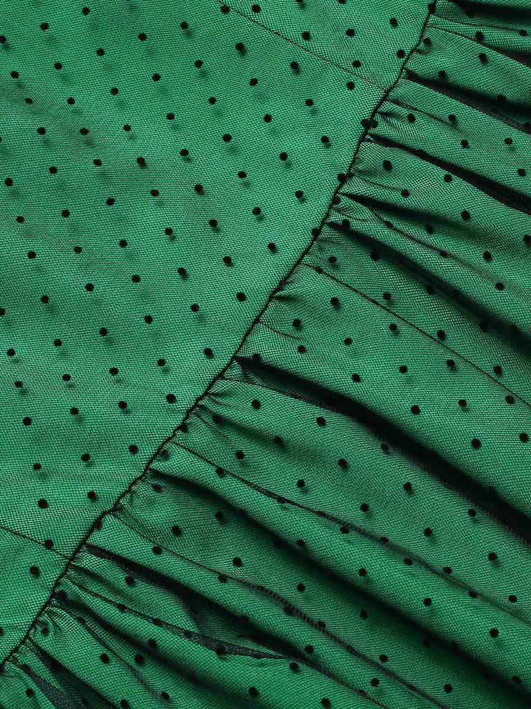 Robe patchwork en maille à pois verte des années 1950