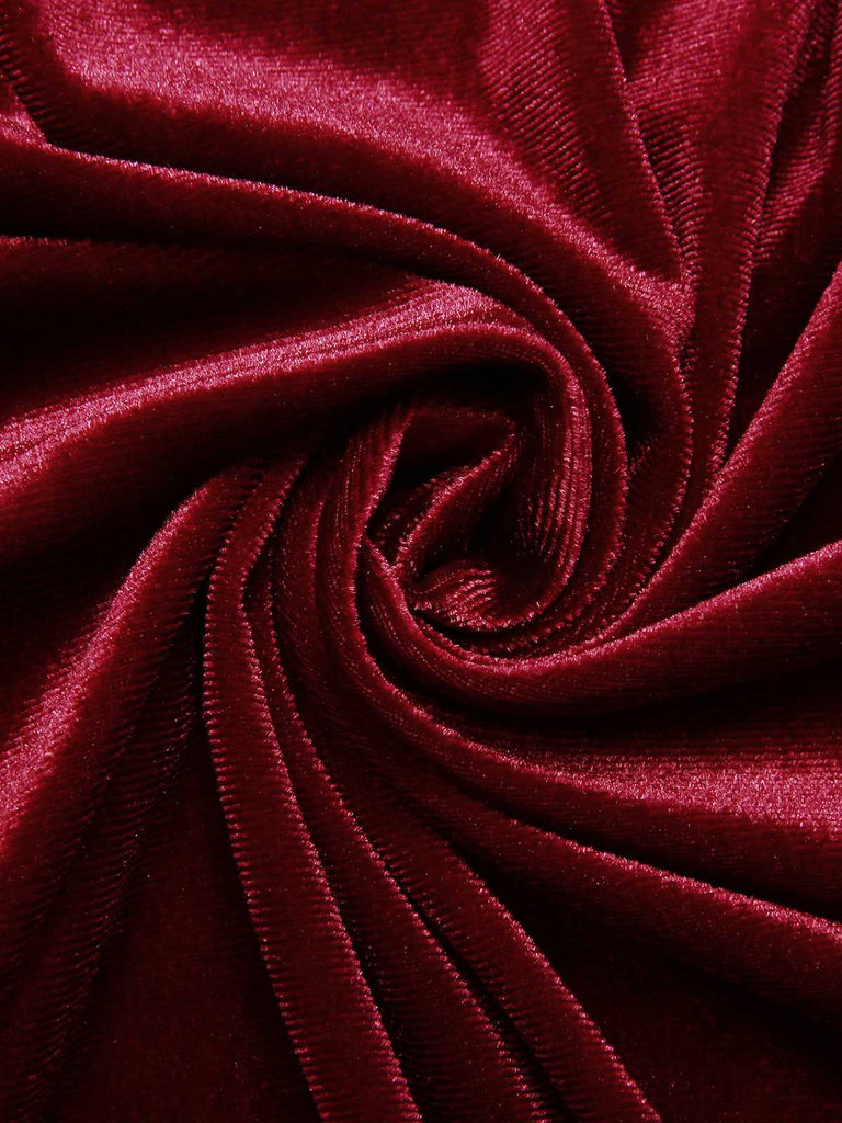 Robe en velours et dentelle à col en V rouge vin des années 40