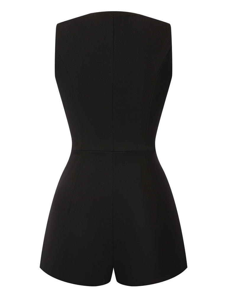Combishort noire sans manches à col V surplis des années 1950
