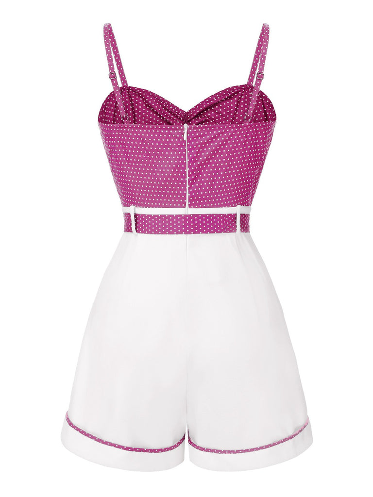 Combishort rose à bretelles en patchwork à pois des années 1940