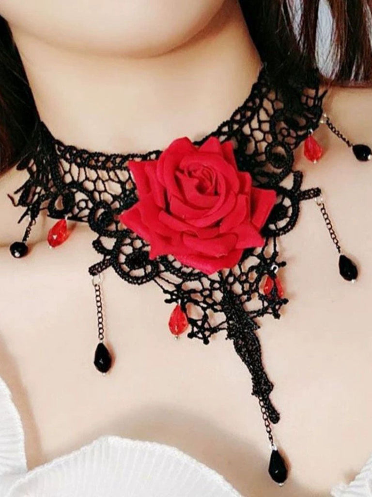 Collier ras du cou gothique avec pendentif en pierre précieuse rose 3D