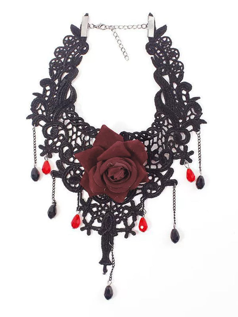 Collier ras du cou gothique avec pendentif en pierre précieuse rose 3D