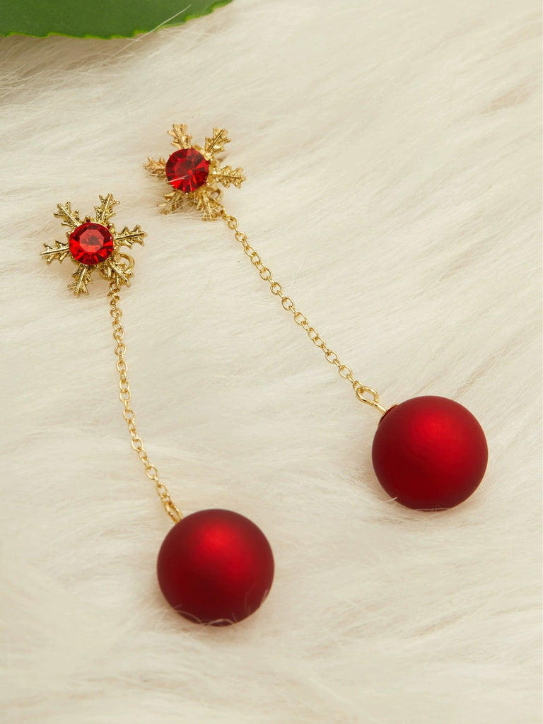 Boucles d'oreilles flocons de neige et boules de Noël rouges
