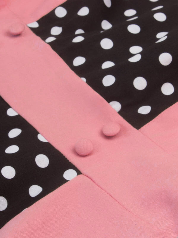 Robe Vintage Années 50 Patchwork à Pois Manches Longues Pin Up