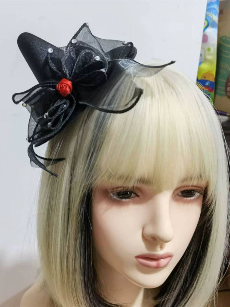 Pince à cheveux avec nœud et chapeau pointu pour Halloween