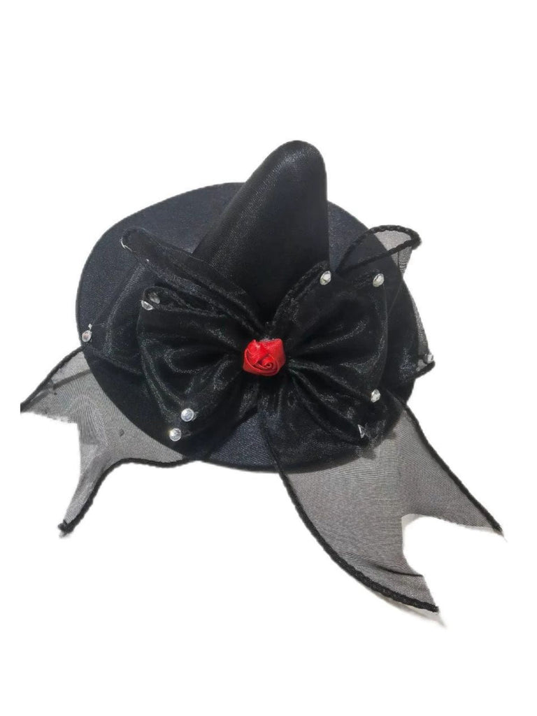 Pince à cheveux avec nœud et chapeau pointu pour Halloween