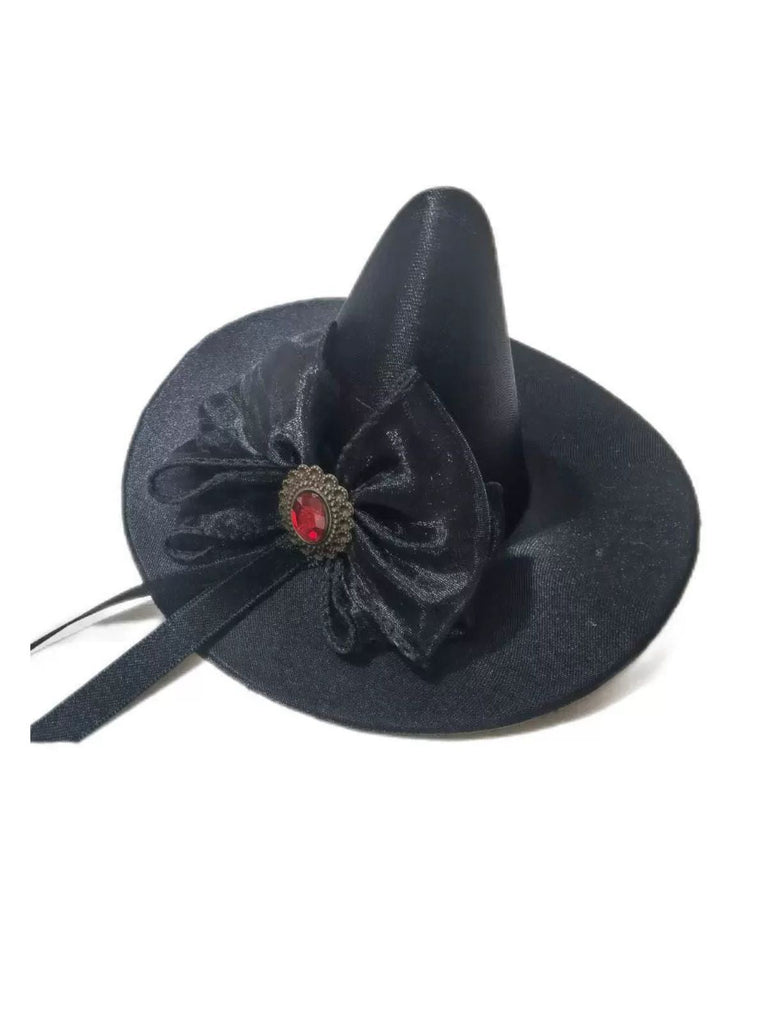 Pince à cheveux avec nœud et chapeau pointu pour Halloween