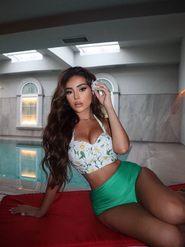 Ensemble de Bikini à Lacets et Licou à Fleurs