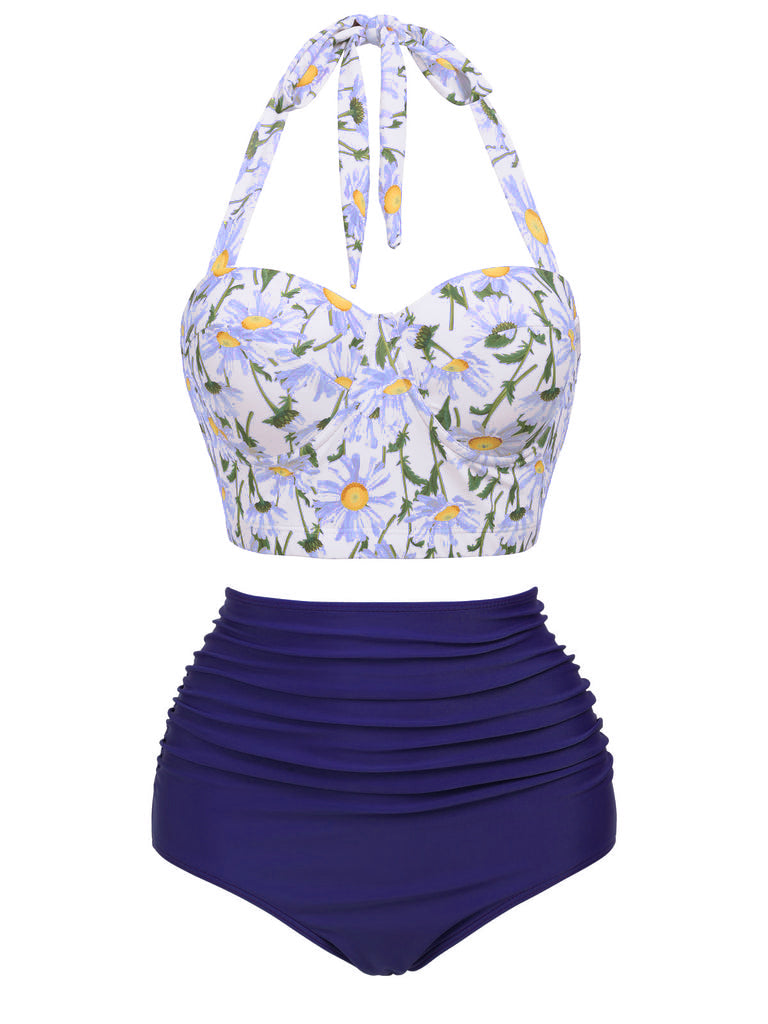 Ensemble de Bikini à Lacets et Licou à Fleurs
