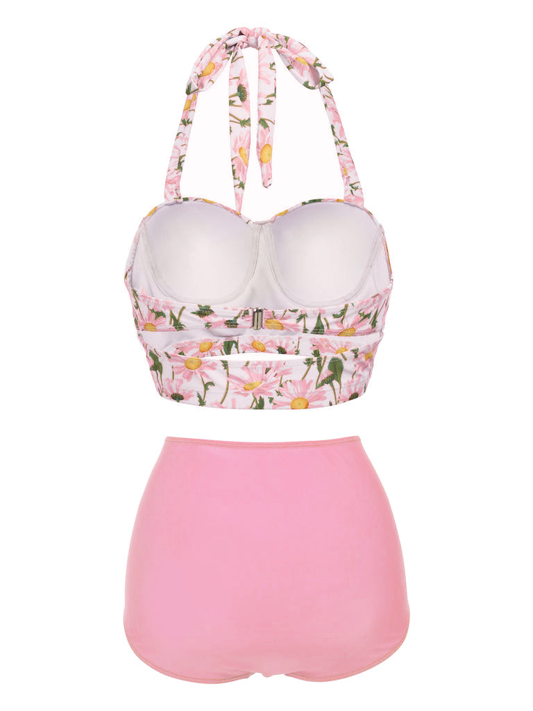 Ensemble de Bikini à Lacets et Licou à Fleurs