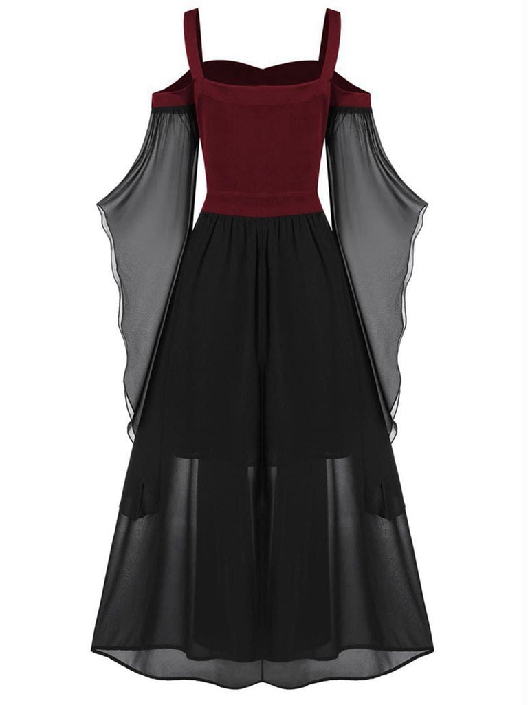 Robe à bretelles rouge manches transparentes Halloween des années 1950