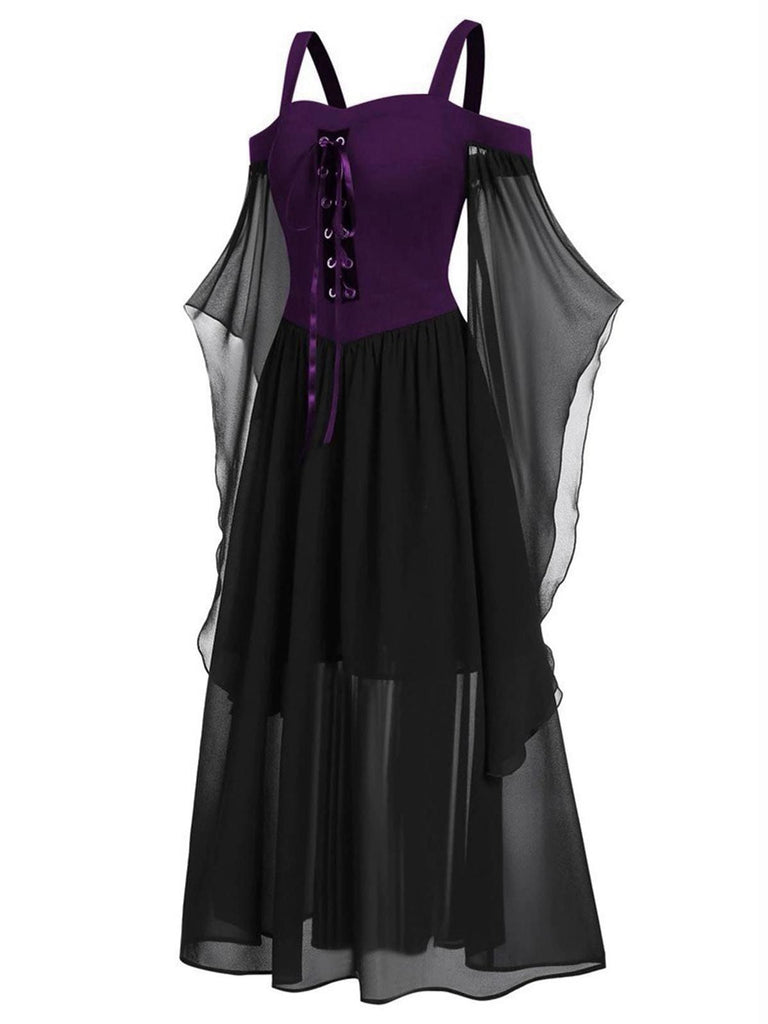 Robe à bretelles rouge manches transparentes Halloween des années 1950