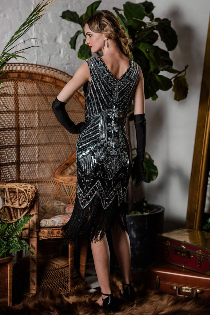 Robe Charleston Vintage Année 20 Flapper à Franges Paillettes Soirée Cocktail