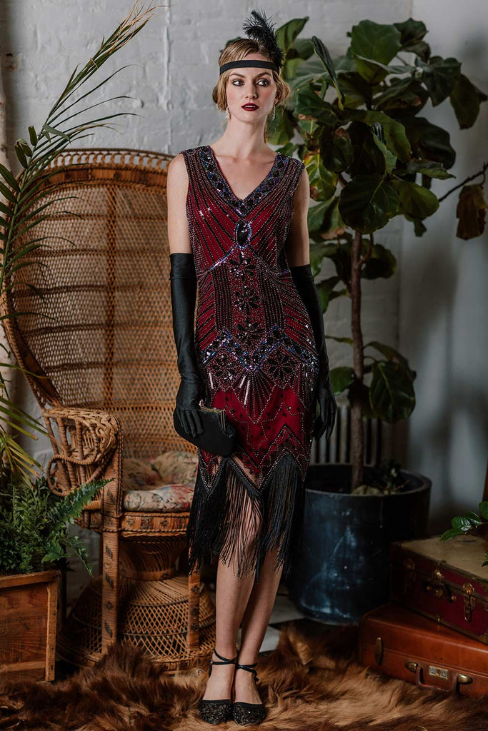 Robe Charleston Vintage Année 20 Flapper à Franges Paillettes Soirée Cocktail