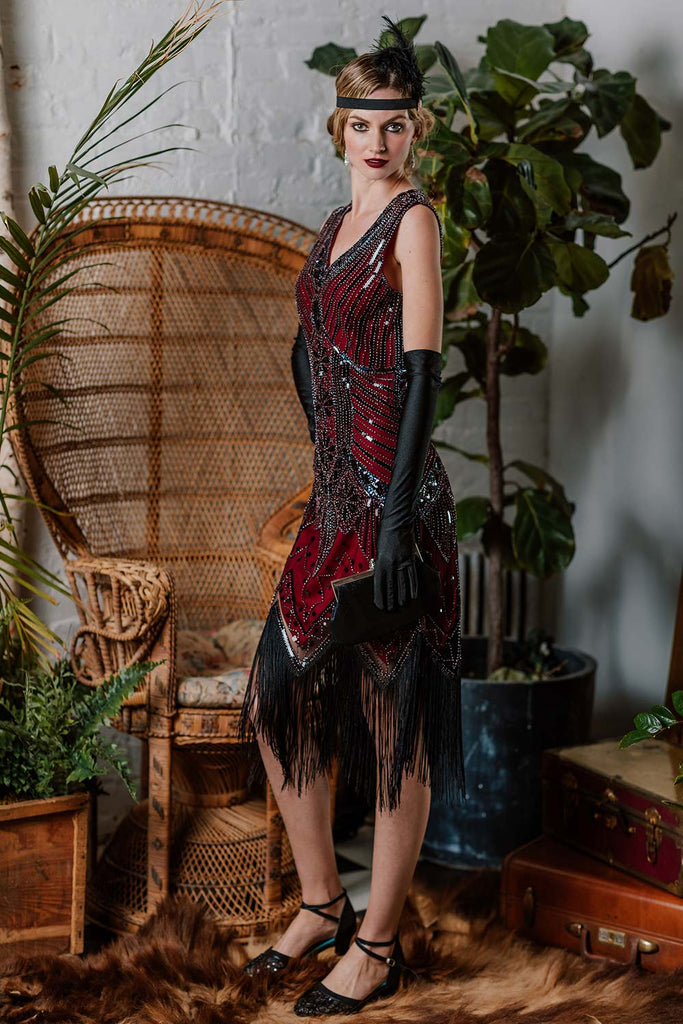 Robe Charleston Vintage Année 20 Flapper à Franges Paillettes Soirée Cocktail