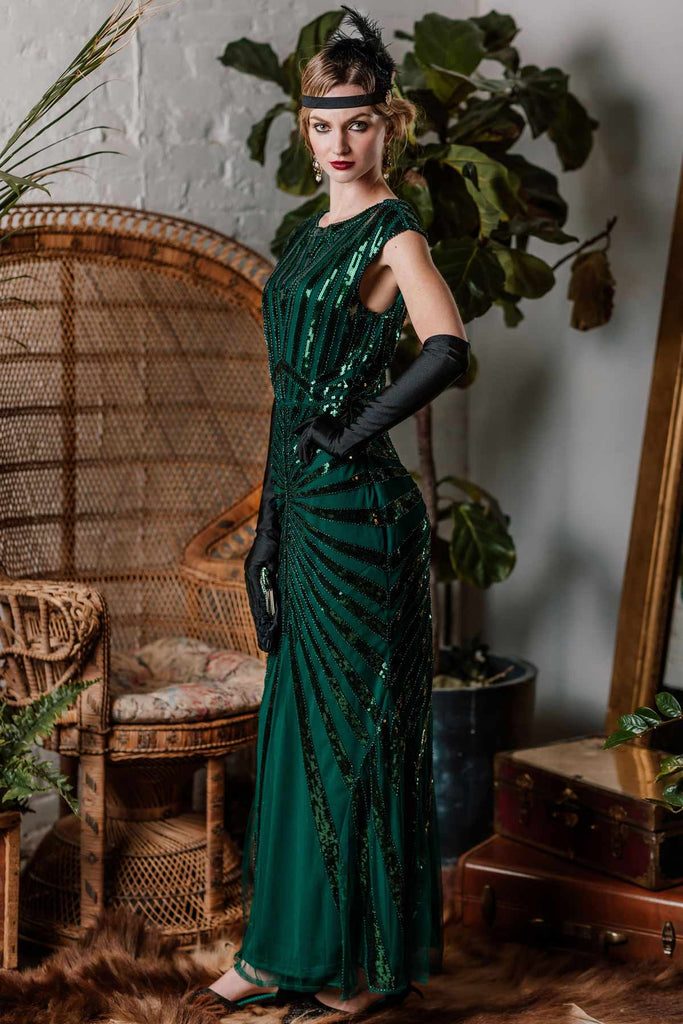 Robe Charleston Vintage Année 20 Gatsby Maxi à Paillettes Déco Nœud Papillon