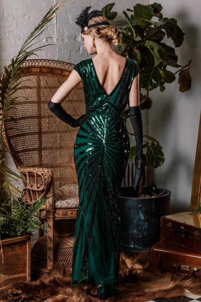Robe Charleston Vintage Année 20 Gatsby Maxi à Paillettes Déco Nœud Papillon