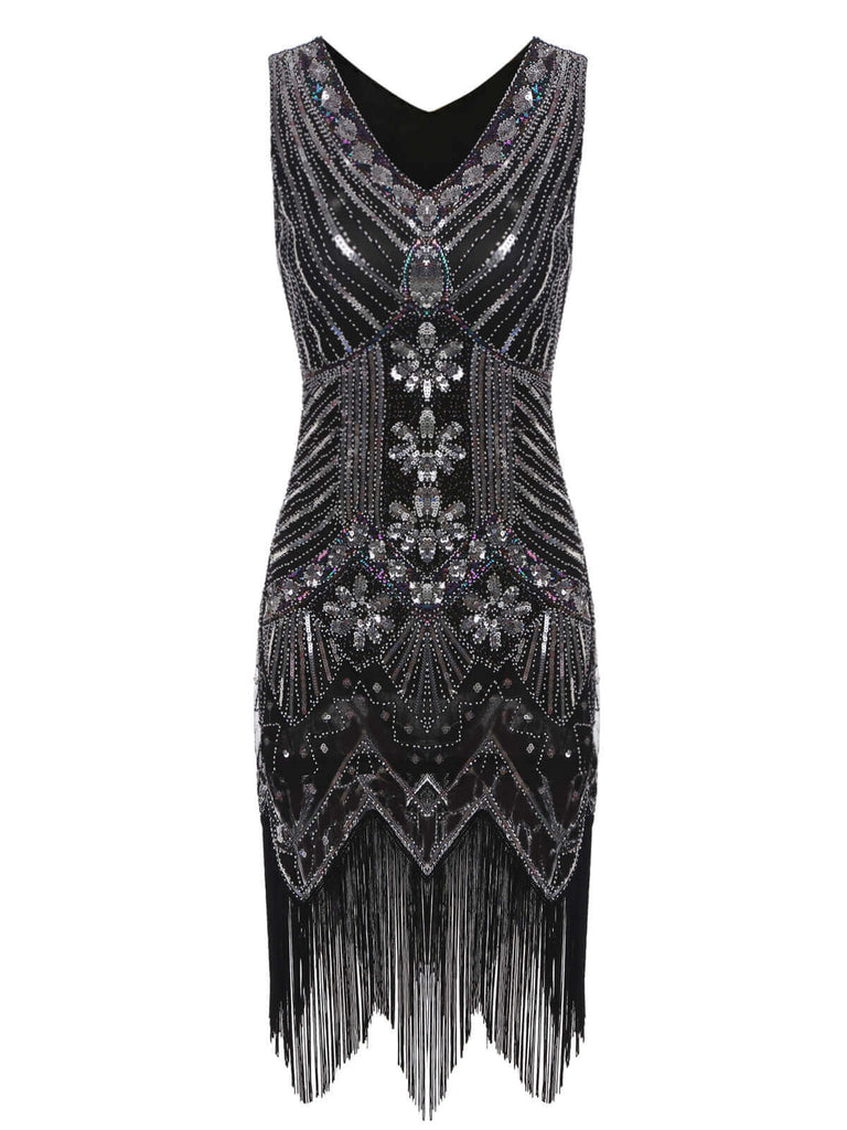 Robe Charleston Vintage Année 20 Flapper à Franges Paillettes Soirée Cocktail