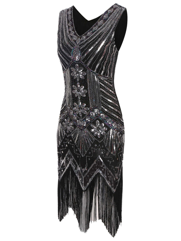 Robe Charleston Vintage Année 20 Flapper à Franges Paillettes Soirée Cocktail