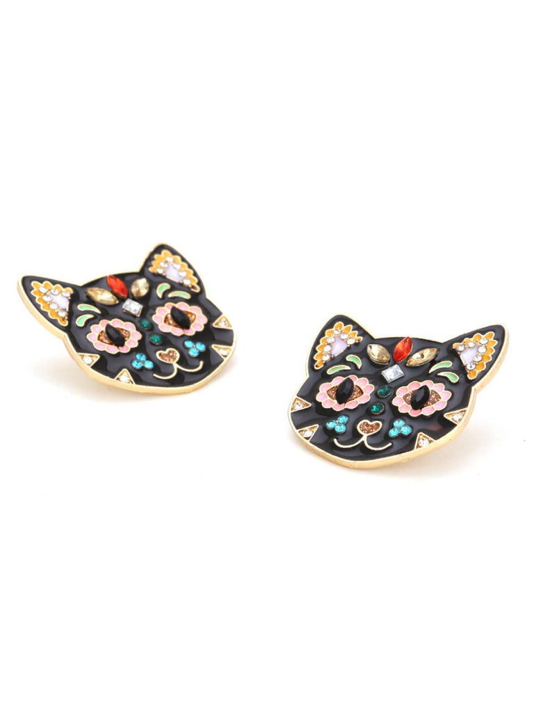 Boucles d'oreille chat noir d'Halloween des années 1950
