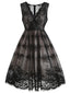 Robe Swing Vintage Année 50 Florale Noire Dentelle Soirée Cocktail Pin Up