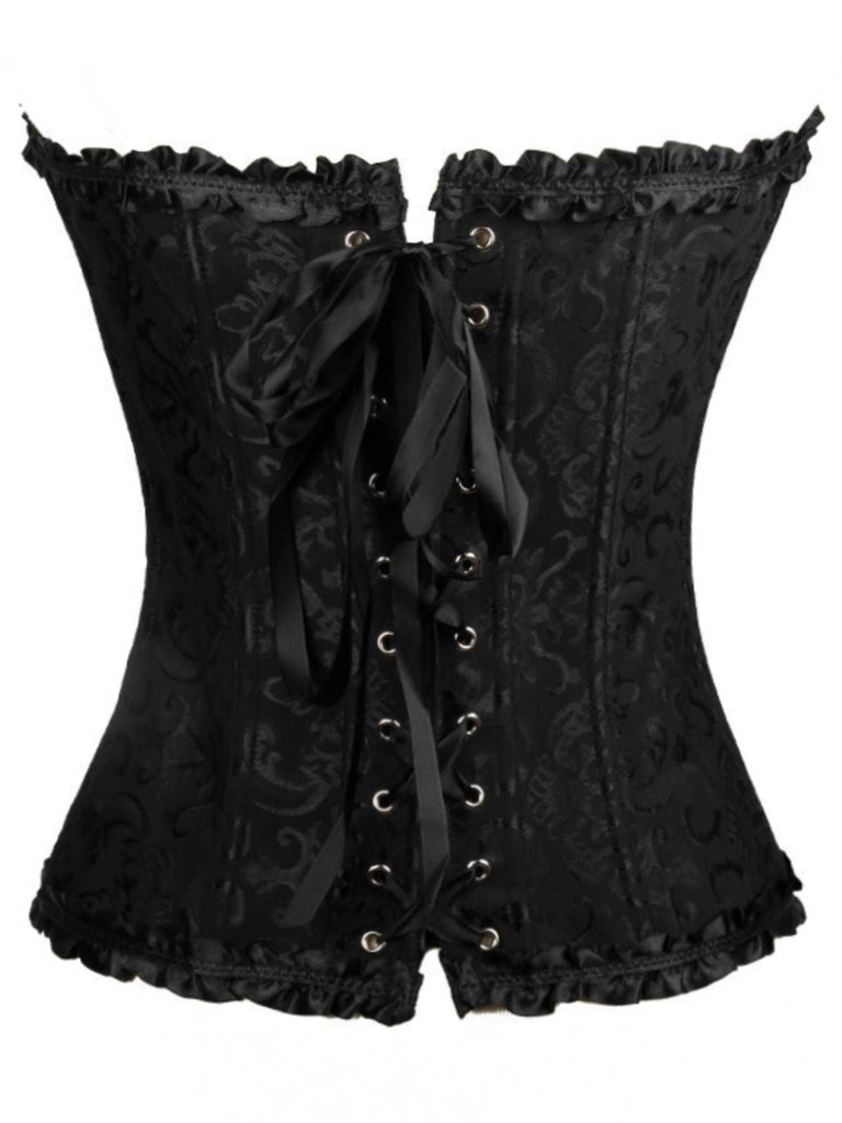 2PCS Corset Dentelle Hors Épaule et Jupe Plissée Ourlet Haut et Bas Steampunk Gothique
