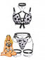Ensemble lingerie sexy noir et blanc à imprimé vache et bretelles années 1980