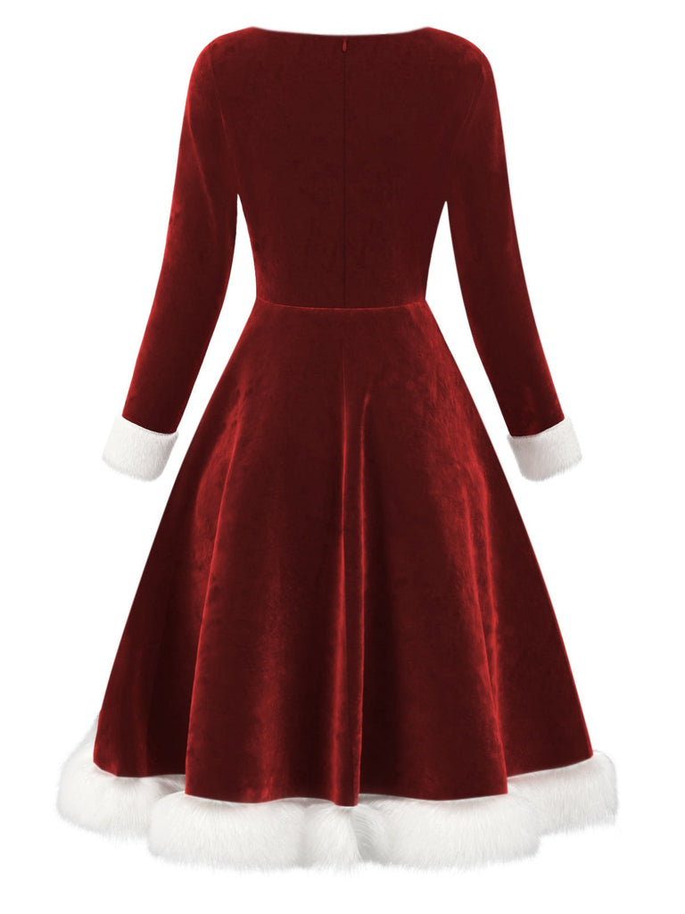 Robe patchwork en velours rouge et à carreaux des années 1950