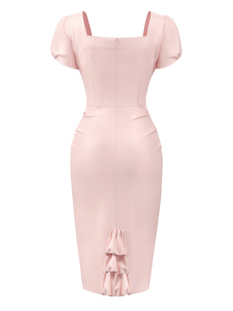 Robe crayon bouffante motif cœur rose pâle des années 1960